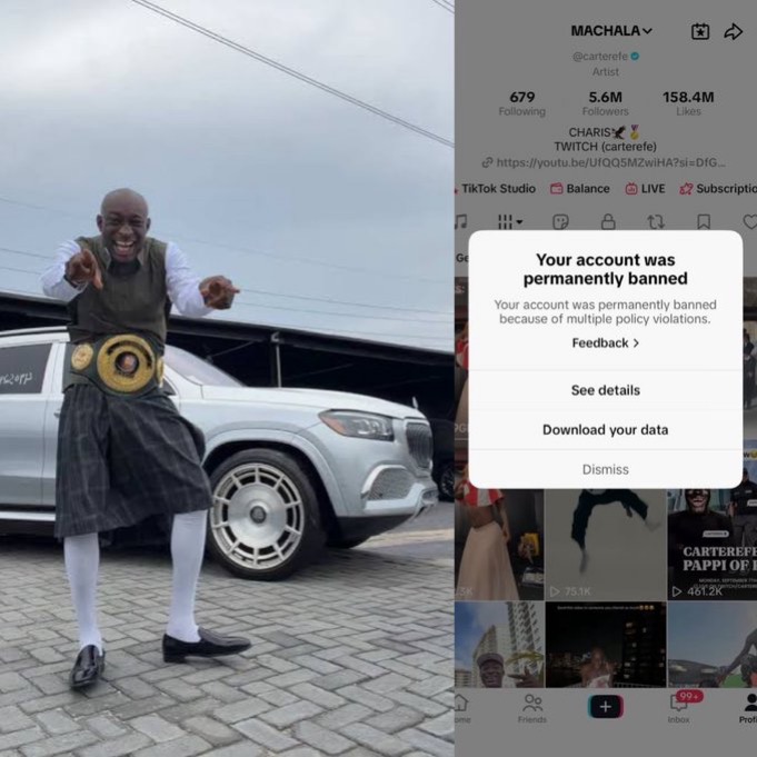Popular Nigerian Streamer Carter Efe’s TikTok Account Permanently Banned