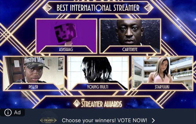 Peller, Carter Efe Nominated for Best International Streamer at 2026 Streamer Awards