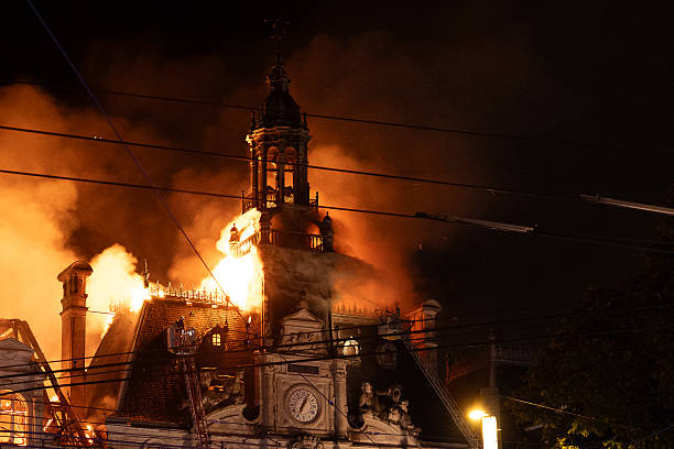 143-Year-Old French Town Hall Bell Tower Collapses in Flames During Violent Riots